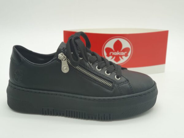RIEKER Femme- Sneakers cuir noir- lacetszip