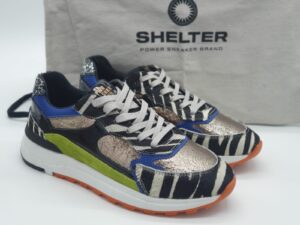 SHELTER Femme-sneaker- imprimé zèbre - cuir plombmulti-