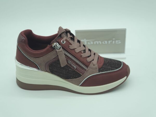 TAMARIS- sneakers compensés- cuirtextile glitter bordeaux- lacetszip