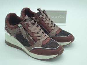 TAMARIS- sneakers compensés- cuirtextile glitter bordeaux- lacetszip