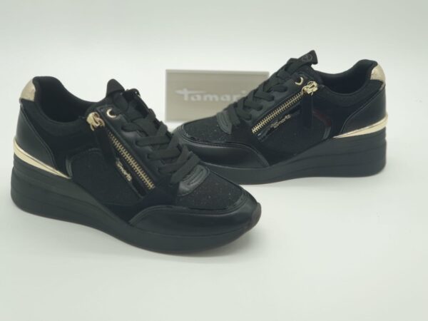 TAMARIS-sneakers femme cuirtextile glitter noir- lacetzip