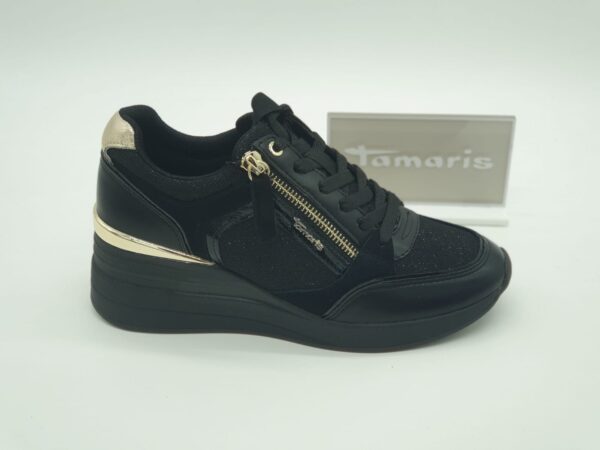 TAMARIS-sneakers femme cuirtextile glitter noir- lacetzip