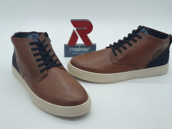RIEKER ÉVOLUTION Homme- boots lacet/zip - cuir marron/ marine
