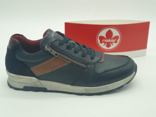 RIEKER Homme - Sneakers cuir marine / marron - lacets/zip