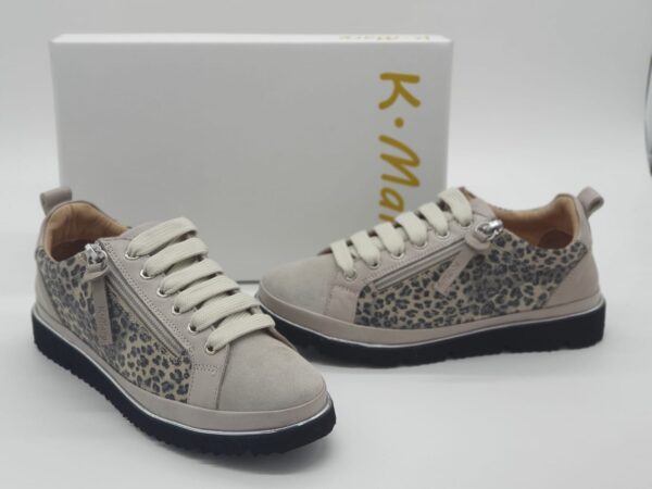 K.MARY Femme - derby cuir imprimé léopard / craie - lacets/zip  - ultra légère