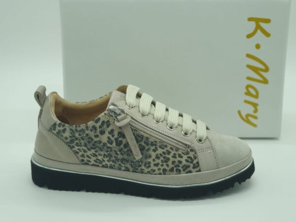 K.MARY Femme - derby cuir imprimé léopard / craie - lacets/zip  - ultra légère
