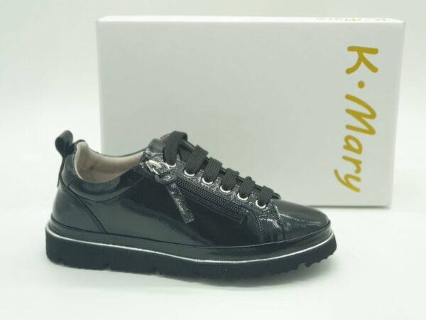 K.MARY - Derby cuir vernis noir - lacets/zip - ultra légère