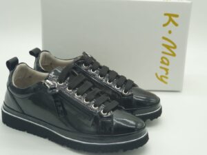 K.MARY - Derby cuir vernis noir - lacets/zip - ultra légère