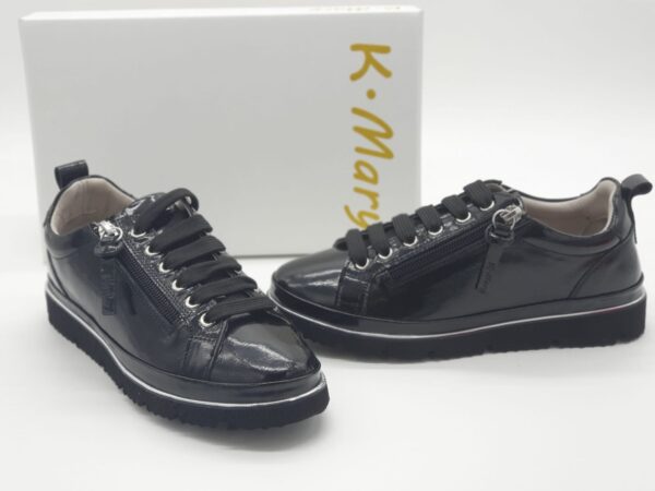 K.MARY - Derby cuir vernis noir - lacets/zip - ultra légère