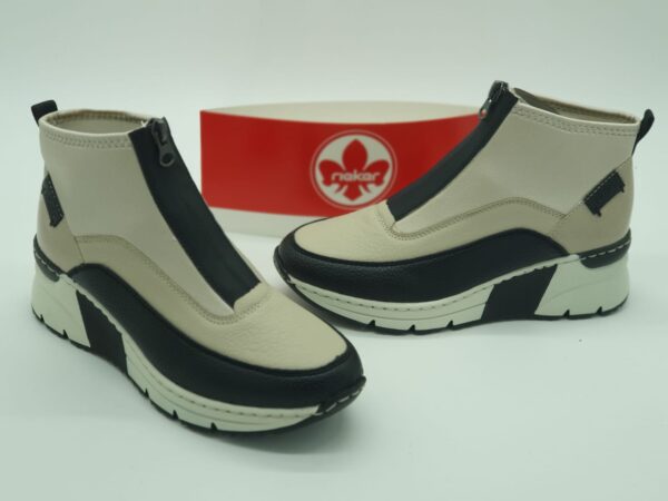 RIEKER Femme - boots zip central compensés - textile et simili crème/noir semelles amovibles