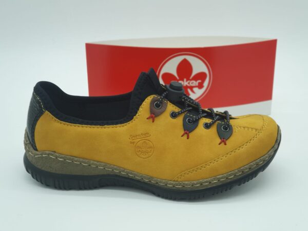 RIEKER Femme- derby stretch et cuir - jaune/ multi - lacets élastiques