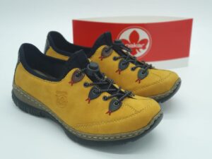 RIEKER Femme- derby stretch et cuir - jaune/ multi - lacets élastiques
