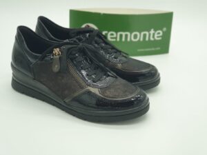 REMONTE Femme- Sneakers cuir et stretch- noir et bronze- semelle amovible