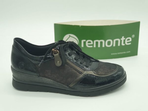 REMONTE Femme- Sneakers cuir et stretch- noir et bronze- semelle amovible