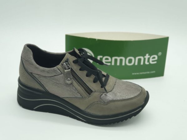 REMONTE Femme- Sneakers compensés- cuir et stretch- taupe