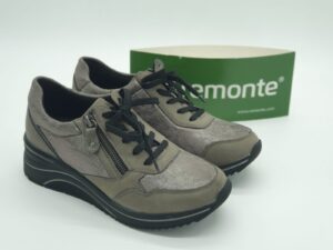 REMONTE Femme- Sneakers compensés- cuir et stretch- taupe