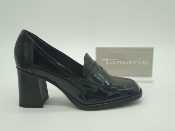 TAMARIS Femme- Mocassin talon- cuir vernis noir