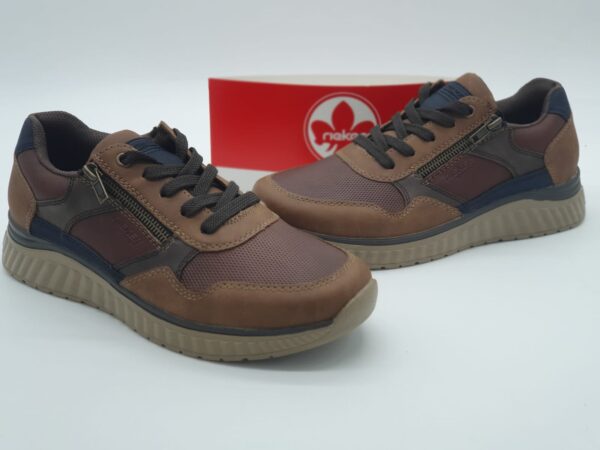 RIEKER Homme- Sneakers cuir marron- lacets/zip