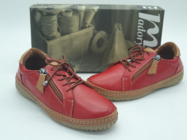 MADORY Femme- Derbys cuir rouge- doublé cuir- semelles amovibles- lacets/zip