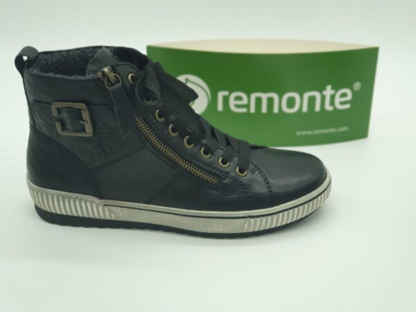 REMONTE Femme- Boots lacets/zip- Cuir lisse noir- semelles amovibles