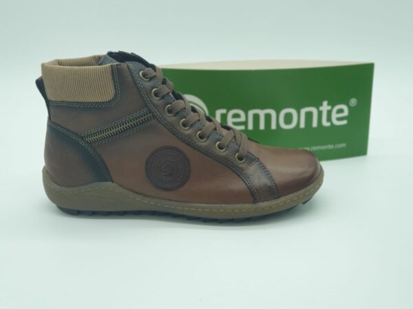 REMONTE Femme- Boots lacets/zip- Cuir lisse marron- semelles amovibles