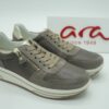 ARA Femme- Sneakers cuir taupe- lacets/zip- semelles amovibles