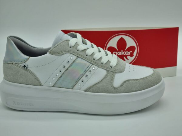 RIEKER Femme- sneakers cuir blanc/ sylver [ Espace confort