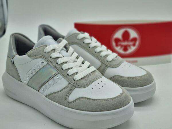 RIEKER Femme- sneakers cuir blanc/ sylver [ Espace confort