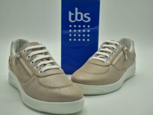 TBS- Sneakers femme cuir champagne Espace confort