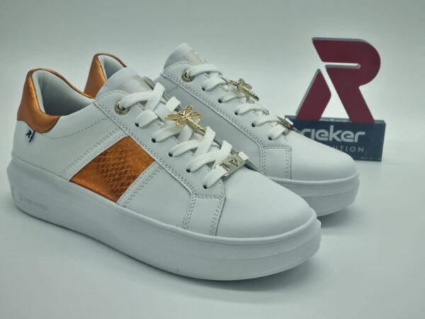 RIEKER Femme- Sneakers cuir blanc/orange Espace confort