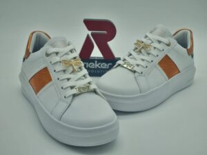 RIEKER Femme- Sneakers cuir blanc/orange Espace confort