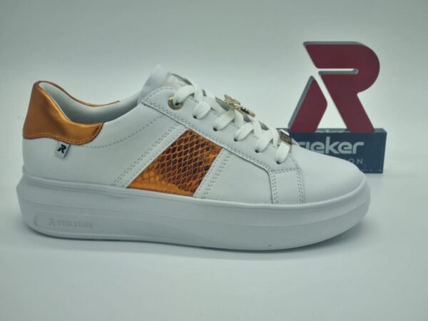 RIEKER Femme- Sneakers cuir blanc/orange Espace confort