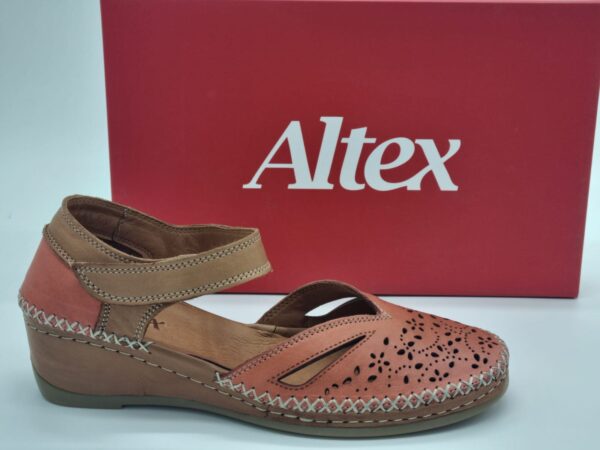 ALTEX Femme- Ballerines compensées-cuir corail/naturel