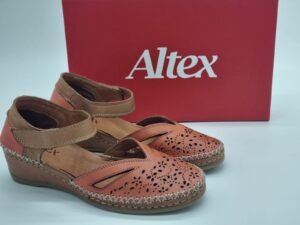 ALTEX Femme- Ballerines compensées-cuir corail/naturel