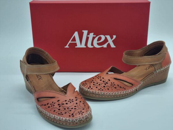ALTEX Femme- Ballerines compensées-cuir corail/naturel