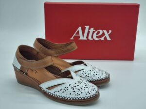 ALTEX Femme- Ballerines compensées- cuir blanc/naturel