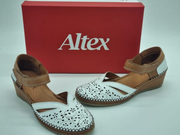 ALTEX Femme- Ballerines compensées- cuir blanc/naturel