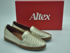 ALTEX Femme- slipper- cuir tressé doré