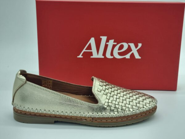 ALTEX Femme- slipper- cuir tressé doré