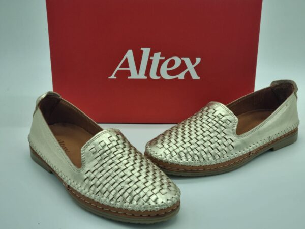 ALTEX Femme- slipper- cuir tressé doré