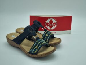RIEKER Femme- mules velcro- cuir marine