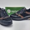 REMONTE Femme-Sneakers compensé cuir noir et or-1