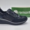 REMONTE Femme - Sneakers compensés textile stretch noir et or