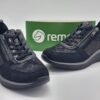 REMONTE Femme - Sneakers compensés textile stretch noir et or