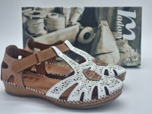 MADORY Sandalettes découpée cuir blanc/cuir