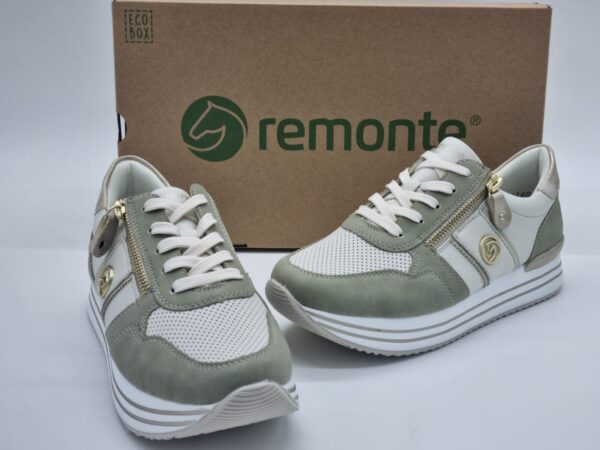 REMONTE Femme  Sneakers cuir blanc/kaki  Semelles amovibles