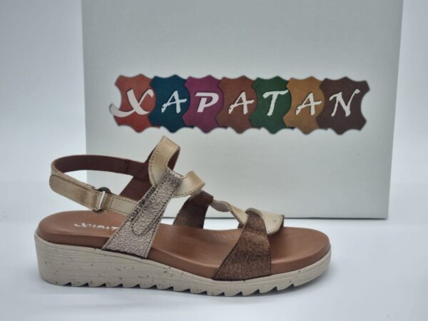 XAPATAN Femme Nu-pied cuir étain/beige/mordoré