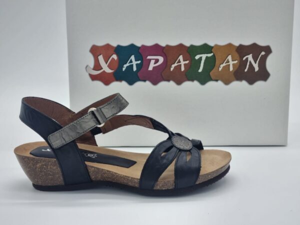 XAPATAN Femme Nu-pied cuir noir/étain