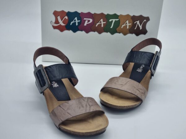 XAPATAN Femme Nu-pied cuir noir/taupe