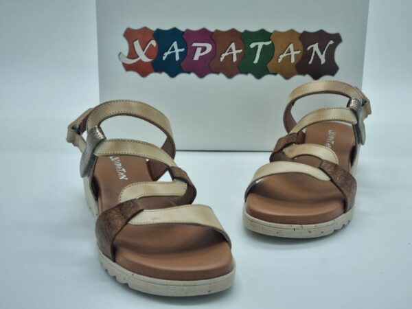 XAPATAN Femme Nu-pied cuir étain/beige/mordoré
